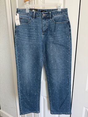 Express Straight Leg Rhinestone-Studded Jeans - Medium Blue